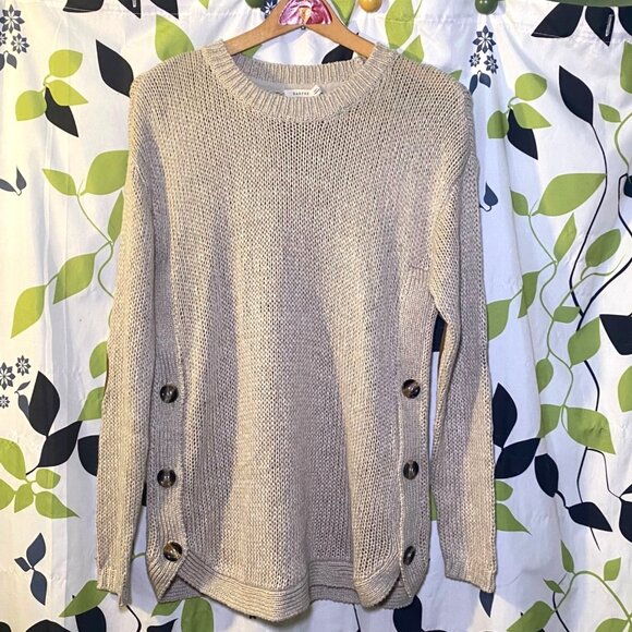 Harper Heritage Womens Beige Button-Side Sweater Size M With Elbow Patches - Picture 1 of 9